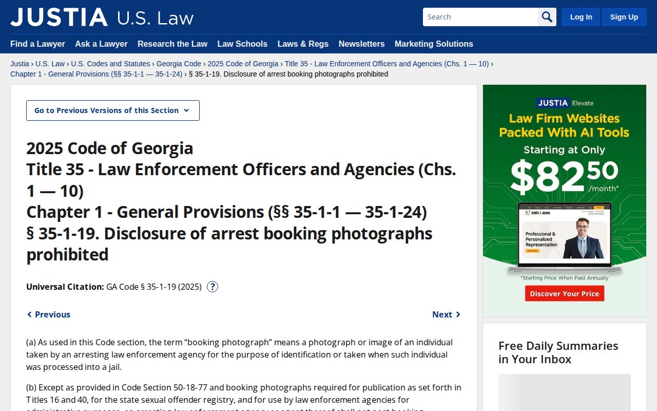 Georgia booking-photo law reference for Toombs County arrest records